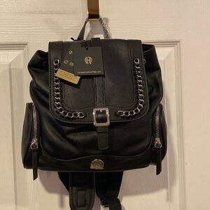 BNWT HOUSE OF HARLOW 1960 Chain Detail Faux Leather Black Women's Backpack
